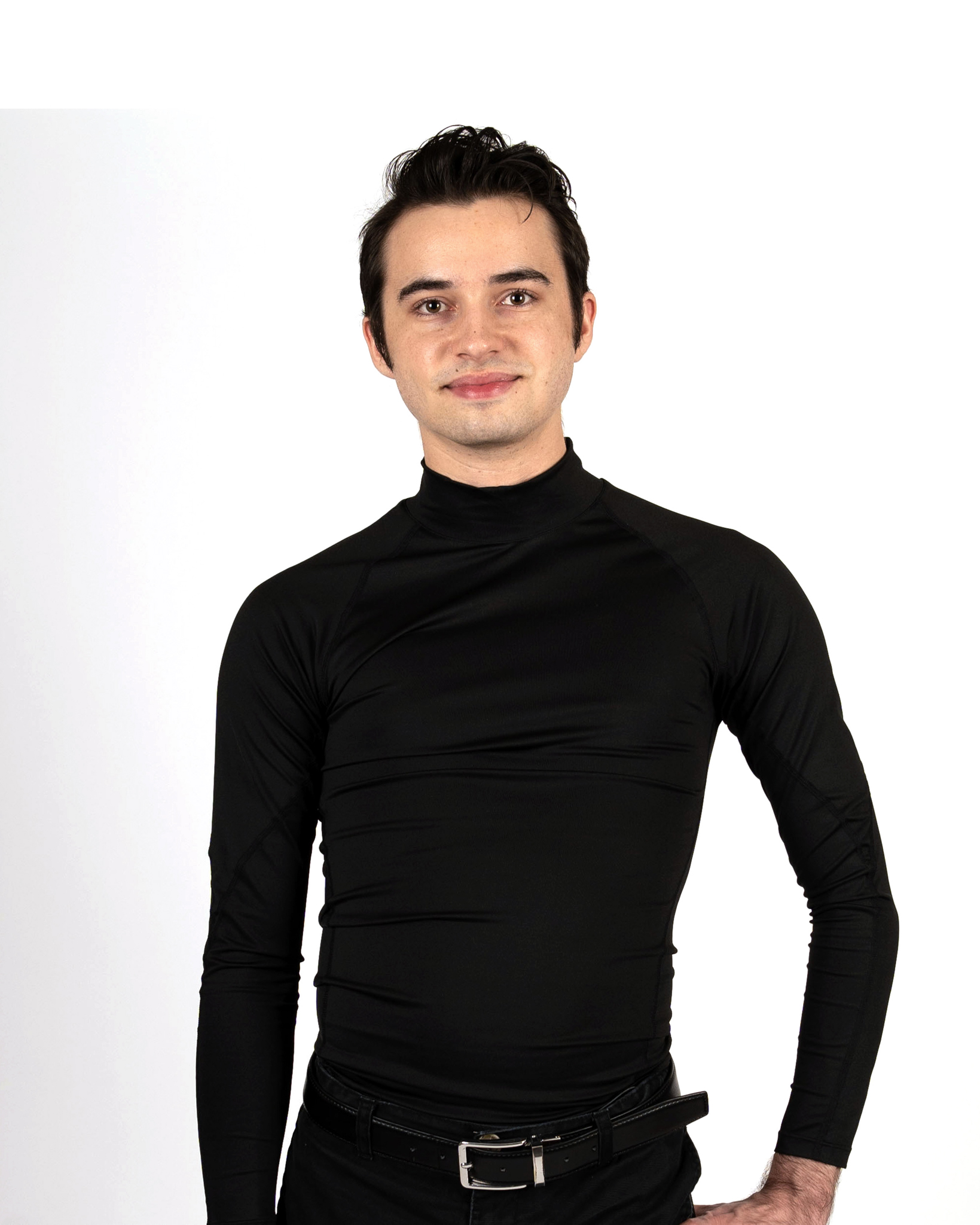 Alejandro Gonzalez, Man, posing casually with light smile in all-black outfit
